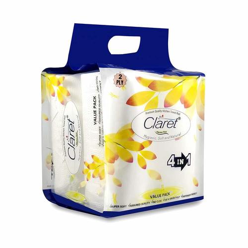 Claret 4 In 1 Hygienic Soft & Natural Kitchen Towel Roll - 2 Ply, 100 Sheets Application: Home