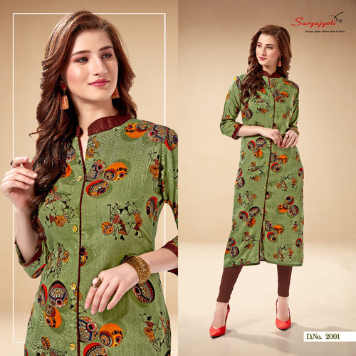 ELIZA VOL-2 - Fancy Rayon Print, Size M(38)/L(40), Length 46 Inches, Color Green | Stylish & Comfortable Kurtis for Everyday Wear