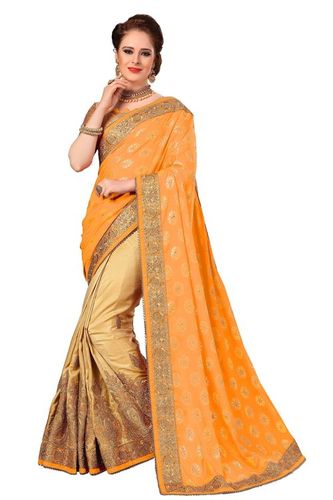 Orange Jacquard Brasso & Silk Embroidery Work Saree