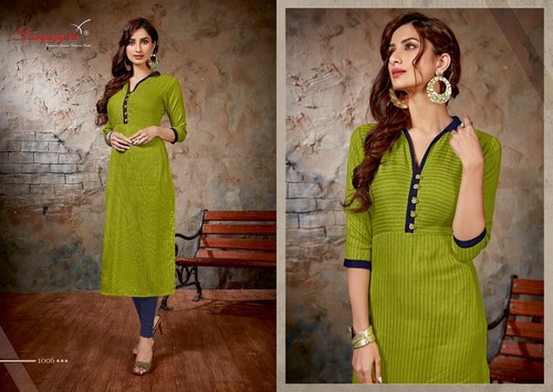 SURYAJYOTI Kurti - DIGITAL PRINT Rayon Dyed , Light Green Cotton Fabric | Elegant Design with 45-46 Inch Length Available in M, L, XL, 2XL
