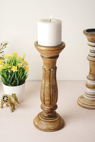 Wood Suave Wooden Candle Stand Holder, Brown