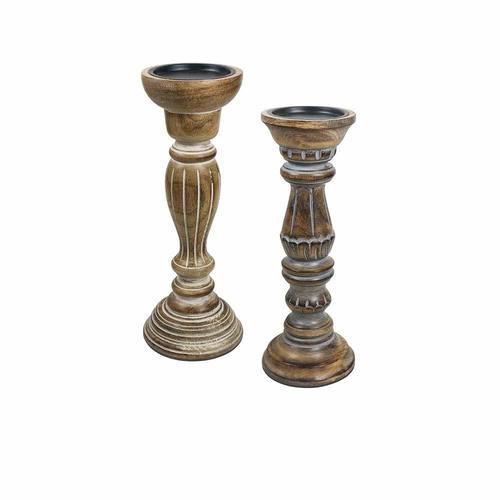 Wooden Candle Holder Stand Combo for Home Decor, Dining Table, Hallway, Living Room Decor (Multicolour) -Set of 2