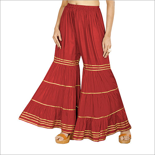 Buy Women Red Sharara Pants With Attached Pallu Online at Sassafras