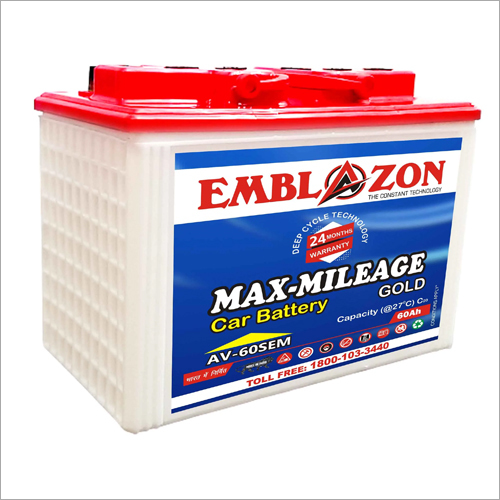 AV-60SEM Max Mileage 60Ah Car Battery - ABS Plastic, 350x170x190mm, 12V | Long Life, Durable, Efficient, Compact Design, 24 Months Warranty