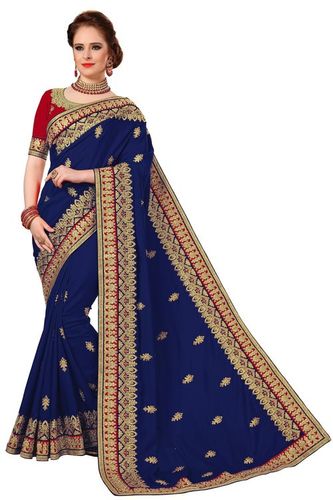 Blue Silk Embroidered Work Saree