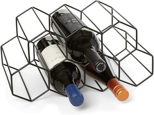 Countertop Wine Rack - 9 Bottle Wine Holder for Wine Storage - No Assembly Required - Modern Black Metal Wine Rack - Wine Racks Countertop - Small Wine Rack - Wine Bottle Storage - Tabletop Wine Rack By Nautical Mart Inc.
