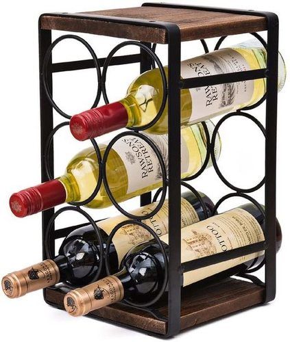 Rustic Wood Countertop Wine Rack 6 Bottles No Need Assembly