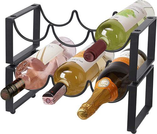 2 Tier Wine Racks Countertop Metal 6 Bottles, Free-standing Wine Rack Stackable For Home Decor Bar Wine Cellar Basement Cabinet Pantry