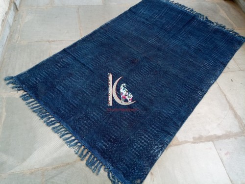 Plain Indigo Dyed Hand Woven Rug
