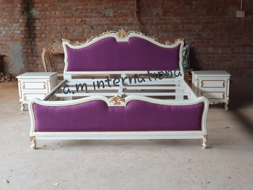 Antique White Deco Bed In Teak Wood By A.M International