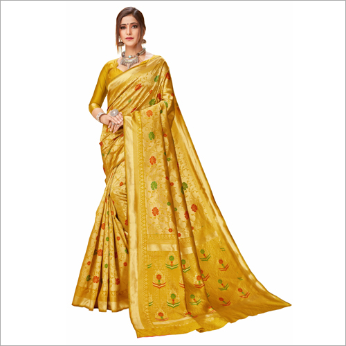 Printed Ladies Yellow Silk Saree