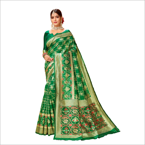 Ladies Green Printed Banarasi Saree