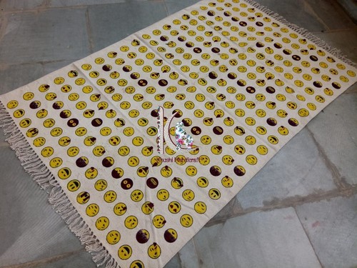 Yellow Tassels Rug Emogi Print Carpet