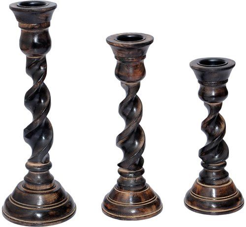 Wooden Brown Candle Holders and Tea Light Holders Set of 3 for Home Decor