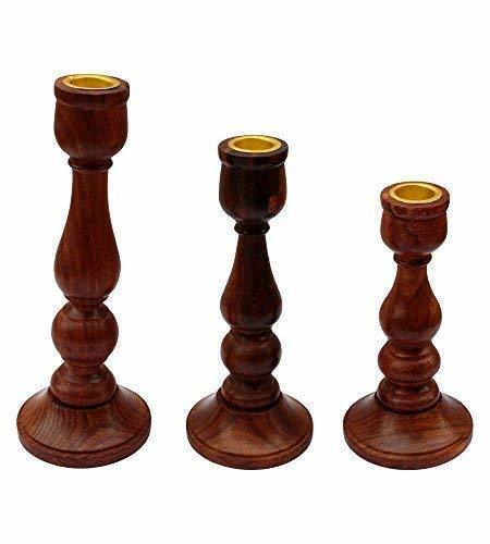 Brown Handmade Wooden Candle Holder Stand For Home Daccor Decorative Tealight Gifts Item, Set Of 3