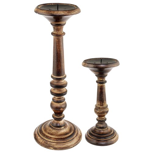 Brown Handmade Wooden Candle Holder Stand For Home Decor On Christmas And Diwali (Set Of 2) - Burned
