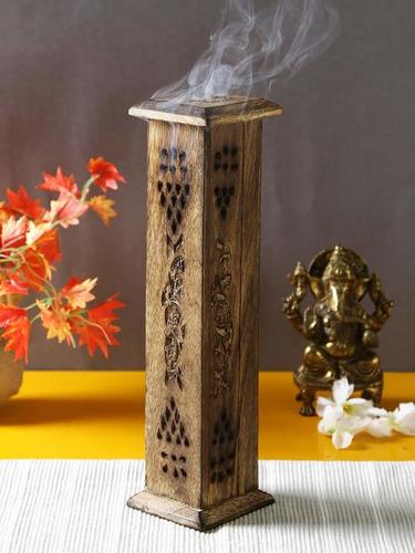 Wood Wooden Incense Holder With 20 Highly Fragranced Incense Sticks, Brown