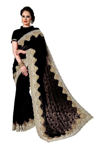 Pink Net Heavy Embroidered Work Saree