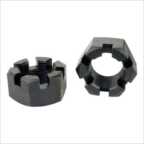 MS Polished Castle Nut - Mild Steel, Hex Head, Black Finish | Ideal for Fastening Equipment and Devices, High Durability and Performance