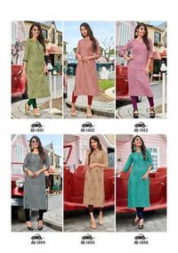 Adda Wholesale Designer Cotton Kurti - Cotton Lilan With Embroidery Work & Siroski Diamond Accents, Sizes M To 3xl, Washable, Ladies' Formal Wear, Printed Pattern, All Seasons
