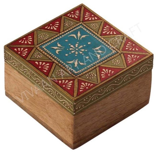 Wooden Handicraft Jewelry Box Hand Made Art Small Square