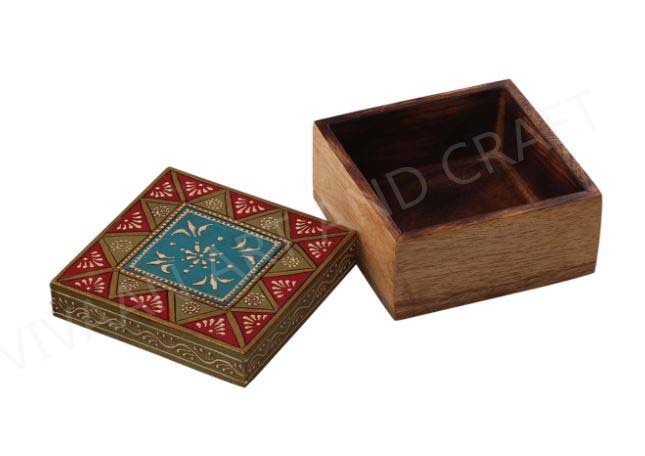 Wooden Handicraft Jewelry Box Hand Made Art Small Square