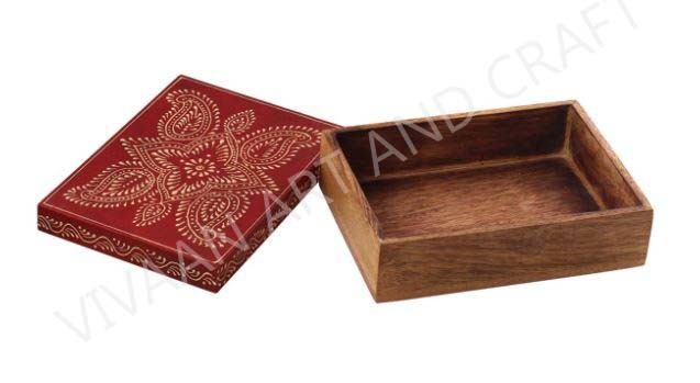 Wooden Handicraft Jewelry Box Hand Made Art Rectangle