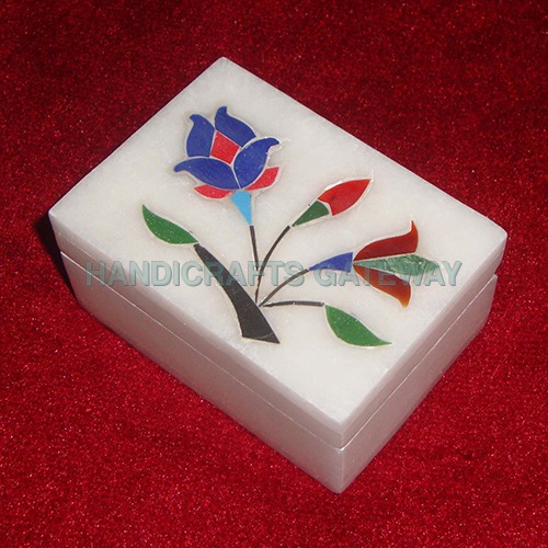 Indian Beautiful Natural White Marble Inlay Box