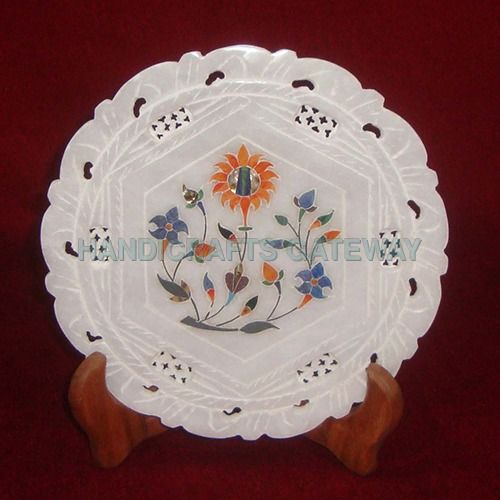 Indian Corporate Gifts White Marble Inlay Plate