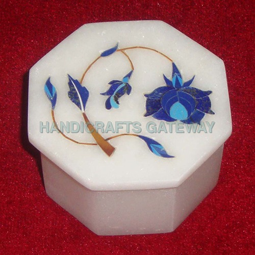 Makrana Marble Inlay Round Shape Jewelry Boxes