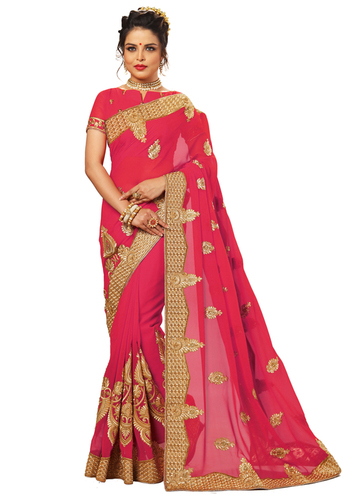 Blue Georgette Embroidery Work Saree