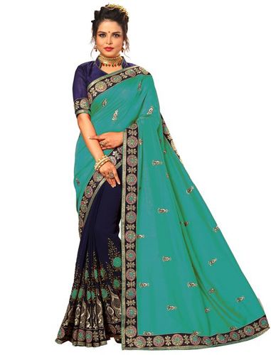 Red Silk Embroidered Stone Work Saree