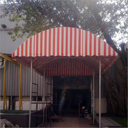 Fixed Round Awning - Polyester Canvas, Variable Size, Red and White | Sun Protection, Weather Resistant, Steel Frame