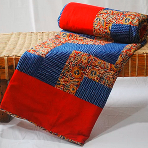 Kalamkari and Indigo Cotton Double Bed Quilt