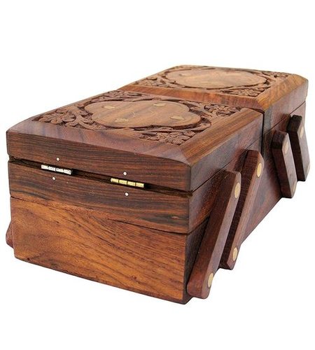 Brown Handmade Wooden Jewellery Box For Women Jewel Organizer Hand Carved Carvings Gift Items