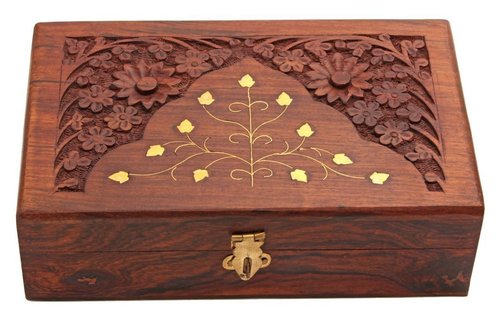 Brown Wooden Jewellery Box For Women Jewel Organizer Hand Carved With Intricate Carvings Gift Items - 8 Inch Handmade