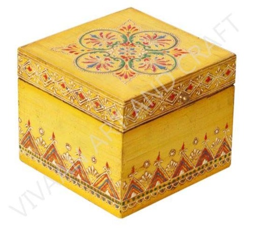 Wooden Handicraft Jewelry Box Hand Made Small Yellow