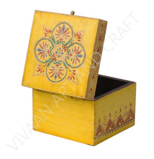 Wooden Handicraft Jewelry Box Hand Made Small Yellow
