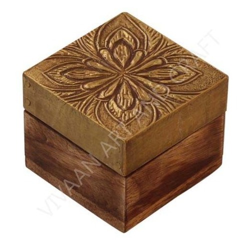 Wooden Handicraft Small Jewelry Box Brass Fitting Top Square Shape