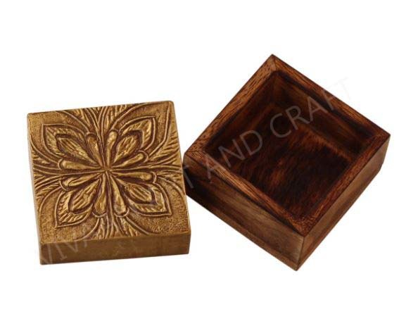 Wooden Handicraft Small Jewelry Box Brass Fitting Top Square Shape