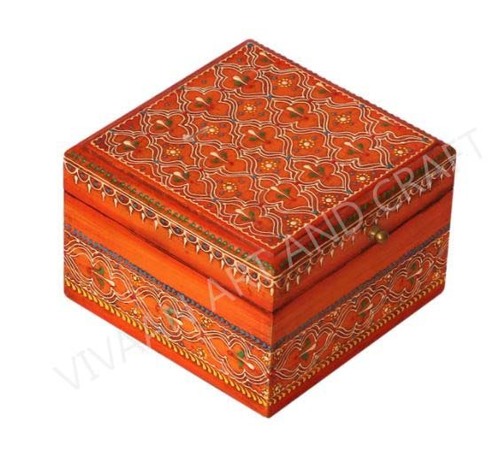 Wooden Handicraft Small Jewelry Box Hand Made Orange Square Shape