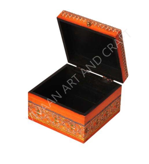 Wooden Handicraft Small Jewelry Box Hand Made Orange Square Shape