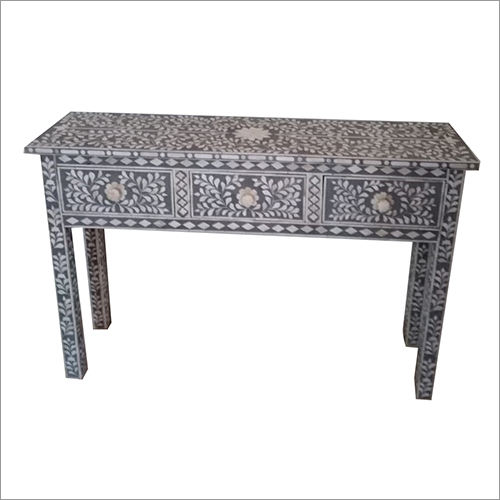 Bone Inlay Table with 3 Drawer