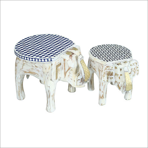 Bone Inlay Elephant Shape Stool