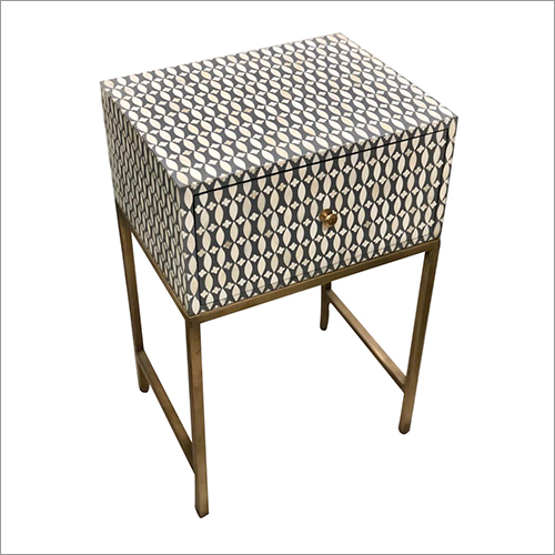 Bone Inlay Stool with Brass Fitted