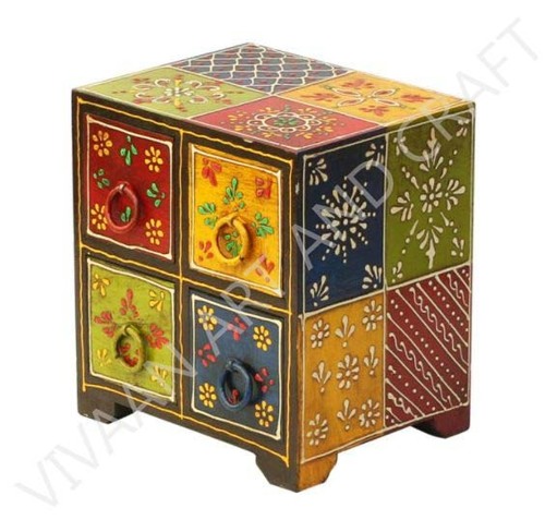 Wooden Handicraft Small Wooden Jewelry Box 4 Drawers Multicolor
