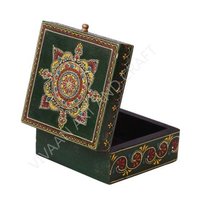 Wooden Handicraft Small Jewelry Box Artistic Painting Square Shape Small