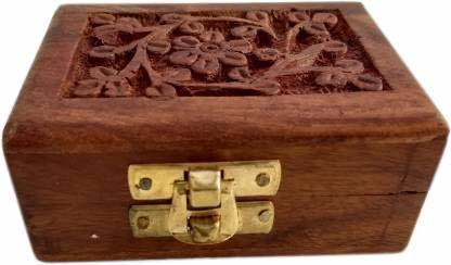 Brown Wooden Hand Carved Jewellery Box(Small)