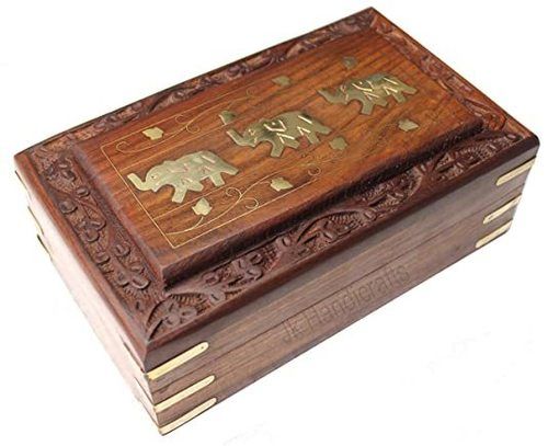 Brown Wooden Jewellery Box For Women Jewel Organizer Elephant Decor