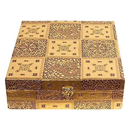 Brown Wooden Velvet Bangle Box Bangle Organizer Box Jewellery Storage Box Square 4 Rod Gold And Silver (Gold)